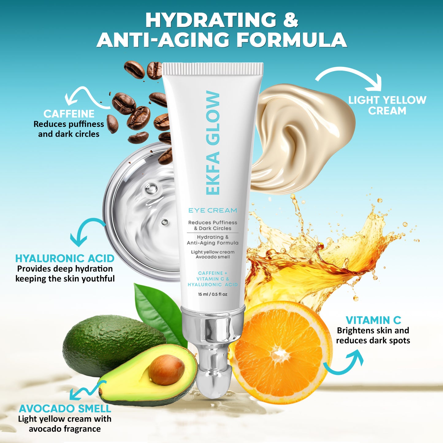 Revitalizing Eye Cream – Reduce Puffiness & Dark Circles with Caffeine & Vitamin C | Ekfa Glow