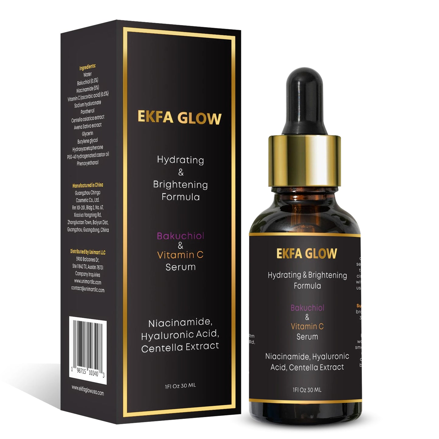 Niacinamide & Hyaluronic Acid Serum Lightweight Summer-Friendly Face Serum with Bakuchiol & Vitamin C – Brightens, Hydrates & Smoothes Skin For Oily & Sensitive Skin | Fragrance-Free, 30ml